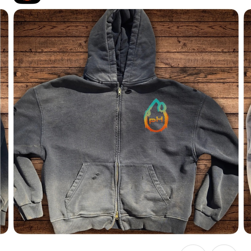 Men's Phantasmagorical Cosmic Connection - Hand-Frayed Hard Washed Zip Hoodie M